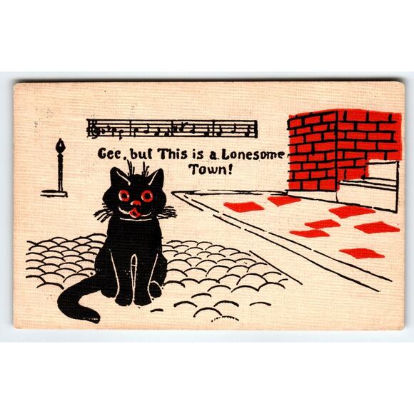 Black Cats Kittens Postcard Gee But This Is A Lonesome Town Music Notes 1907 - Picture 1 of 2